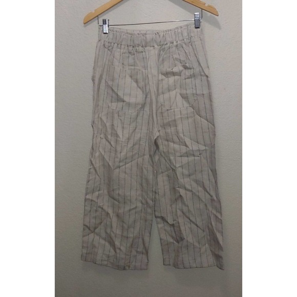 Mod Ref Striped Ankle Pants in taupe and blue stripes - Picture 2 of 4